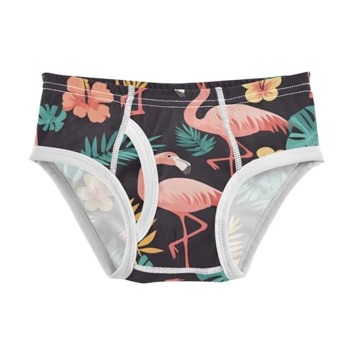 KLL Pink Flamingos on Black Background Little Boys Cotton Athletic Underwear Cute Children Undies