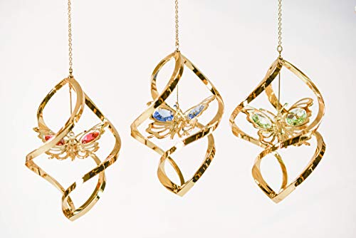 24K Gold Spiral Butterfly Ornament With Mascot Crystals (Red) #TOP5
