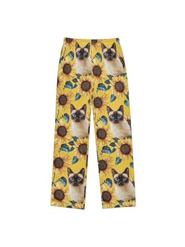 Sunflower and Siamese Cat Boys Pants for Kids Jogger Pants with Pockets S
