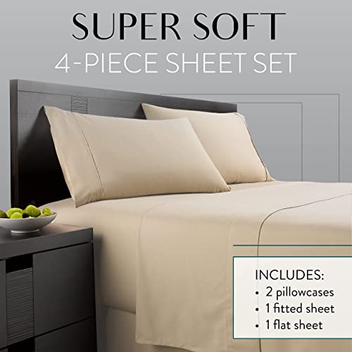 Danjor Linens Twin Bunk Bed Sheets w/ 2 Pillowcases, Lightweight Brushed Microfiber Deep Pockets, 4 Piece Fitted Bedding Sets, Taupe