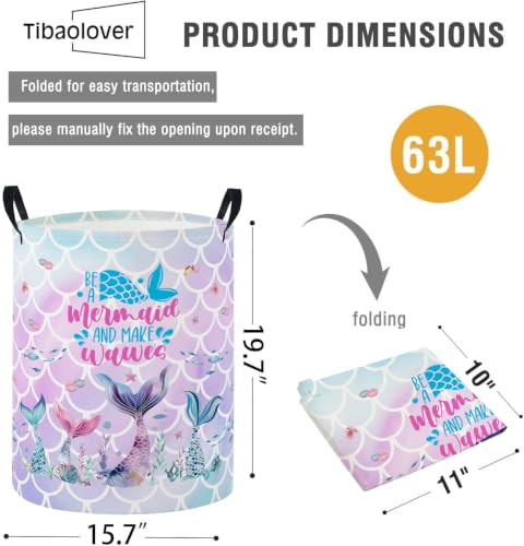 Image of Baby Laundry Basket Baby Nursery Hamper Kids Laundry Basket Toy Storage Bin for Boys Room Decor Gift Baskets for Bedroom Bathroom(Mermaid Tail)