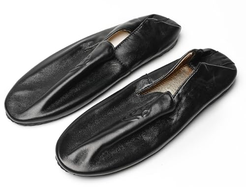 Santimon Men's Slip-On Leather Loafers with Unique Skull Design – Foldable Dress Summer Shoes with Travel Case, Flats for Formal & Casual Occasions