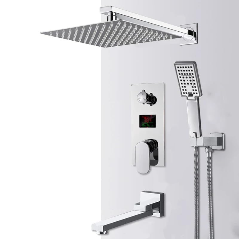 Colonne de douche affichage numérique LCD et mitigeur avec jet de pluie chrome