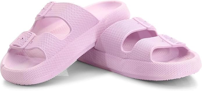 Image of Women Adjustable Open Toe Slide Sandals Classic Ultra Soft EVA Footbed Summer Designed to Fit Flat Buckle Sliders for Women & Girls