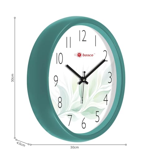 Image of Bosco Analog Non Ticking Silent, Teal Decorative 30 CM, Round Wall Clock, for Home, Living Room, Bedroom, Office and Kitchen
