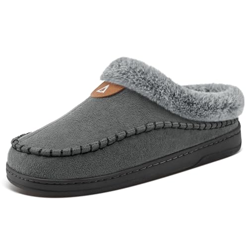 Image of ATHMILE Slippers for Men Warm Moccasin Memory Foam House Shoes Indoor | Outdoor Fuzzy Plush Fluffy Lined Clog Wide Slip-on Loafer for Home Bedroom Dad Gifts