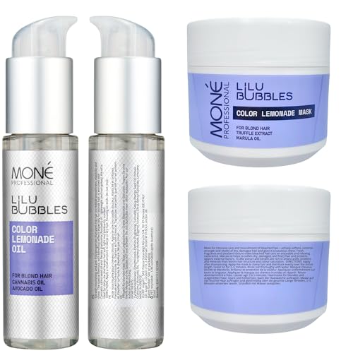 MONÉ PROFESSIONAL - Lilu Bubbles Shampoo & Conditioner Set - Bleached & Blonde hair - 300 ml (2) (4Blue), 75 ml (Pack of 4) - Image 3