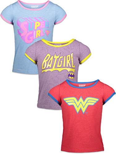 DC Comics Toddler Girls 3 Pack T-Shirts Vintage Wonder Woman Batgirl Supergirl 5T