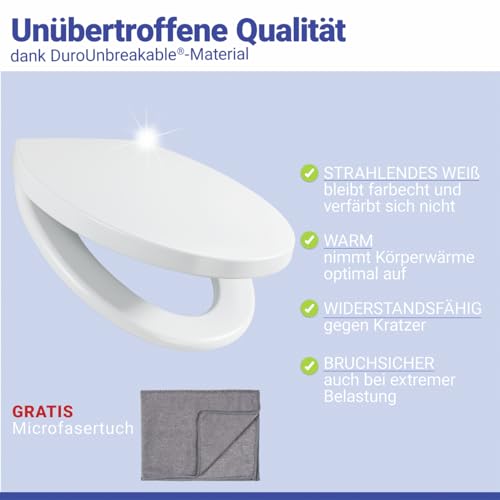 WENKO WC-Sitz Mod. Crevada DuroUnbreakable, belastbar bis 1500 kg, bruchfest und strapazierfähig, mit Easy-Close Absenkautomatik, inkl. Mikrofasertuch, 39 x 45,5 cm, Weiß
