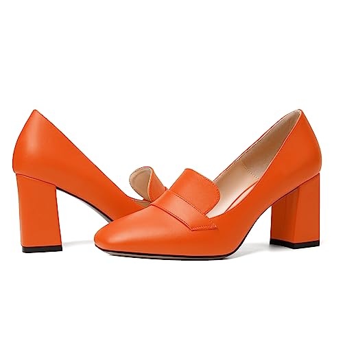 Image of MODENCOCO Womens Sexy Formal Matte Slip On Square Toe Work Block High Heel Loafers Shoes 3.5 Inch