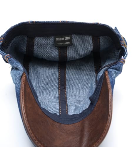 Image of Quanhaigou Unisex Denim Newsboy Hats Flat Ivy Gatsby Cabbie Driving Berets Hat Cotton Dad Cap for Men Women