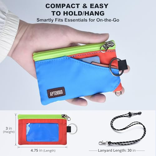 Image of RFID Blocking Travel Wallet with Adjustable Lanyard, Small Nylon Zipper Pouch and Badge Holder for ID, Credit Cards, Cash, Keys, Commuters (SkyBlue+BlazingOrange)