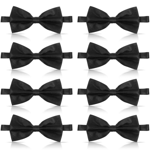 8 Pack Men's Black Bow Ties Solid Color Pretied Adjustable Bowtie, Satin Silk Tuxedo Bow Ties for Mens Boys Necktie Bow Tie Wedding Party Concerts and Formal Events