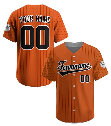 Custom Pinstripe Baseball Jersey Personalized Uniform Shirts with Name Number Logo for Adult Kids Team Sports Fan Gifts, Orange & Black Jerseys