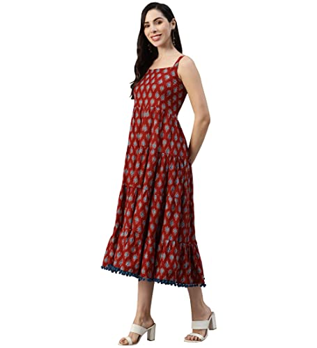 Image of Divena Rayon Cream A-Line Floral Printed Midi Dress