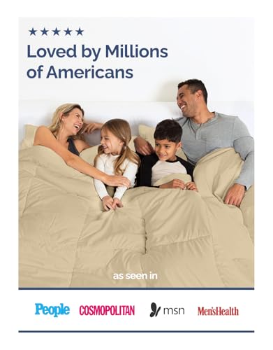 Image of Queen Size, Beige Alternative Down Comforter - Warm, Lightweight & Breathable Hotel Quality Bedding Set for Men, Women, Kids & Teens - All Season Oversized Cooling Microfiber Duvet Insert Comforter