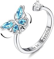 Milacolato 925 Sterling Silber Fidget Anxiety Ring für Frauen Damen Mädchen Offen Verstellbar Sonnenblumenring Zirkonia Blume Schmetterling Mond Stern Rose Spinner Ringe Schmuck Schmetterling