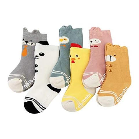 Frestepvie Kids Baby Toddler Warm Sock Non-slip Cotton Wool Soft Printing 5 pieces for Girls Boys All Seasons Cover