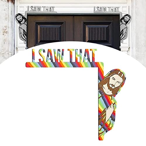 Cadre De Porte Créatif I Saw That I Over Door Jesus Sign Wood Jesus I Saw That Funny Jesus Door Hanger Funny Home Decor For 8.3×7inch (Color : Multicolor, Size : Right side) Cover