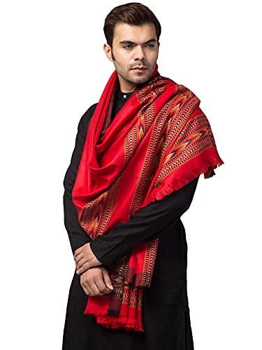 Image of tweedle Jamawar Weave,Woolen Shawl /Stole /Lohi for Men, Reversible Chinar Patta Design Shawl (40 x 80 inches)