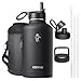 Coolflask Insulated Water Bottle 2L - 3 Lids with Straw & Spout & Handle, Leakproof Vacuum Stainless Steel Water Bottle for Sports, Travel, Gym, 48H Cold & 24H Hot, BPA Free, Black
