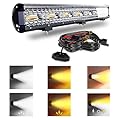 SLARY 20 Inch 126W LED Light Bar White/Amber Flasing Strobe Light with Six Modes Driving Fog Lights Spot Flood Combo Beam Bumper Lights with Switch Wiring Harness for Offroad Truck 4WD SUV ATV UTV