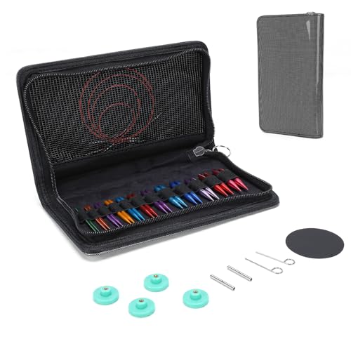 HISUEKIG Juego de 12 Pares de Agujas de Tejer Circulares de Aluminio de 5,5 Cm de Longitud, Tamaños de 3 Mm a 9 Mm, con 4 Cables para Tejer Calcetines, Suéteres y Gorros