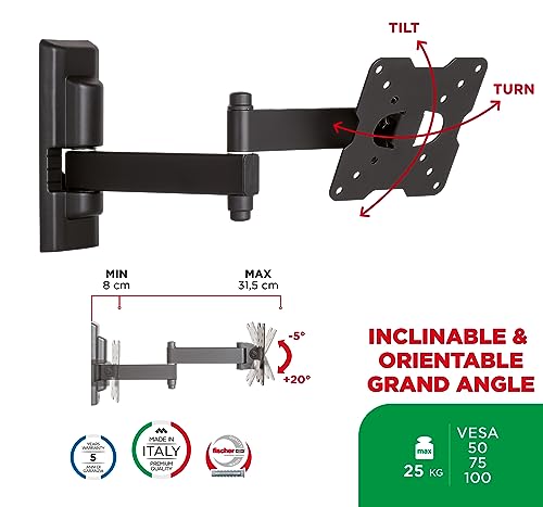 Meliconi FLATSTYLE FDR100, Double Rotation TV Wall Mount, Flat TV bracket from 14" to 25", VESA mount 50-75-100 - Image 3