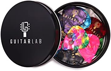 Guitar Pick Gift Tin by Guitar Lab | 18 picks | 0.46mm, 0.71mm and 0.96mm | Stocking Filler | Guitar Accessories | Christmas Gift | Celluloid Plectrums for Electric, Acoustic, Bass Guitar or Ukulele