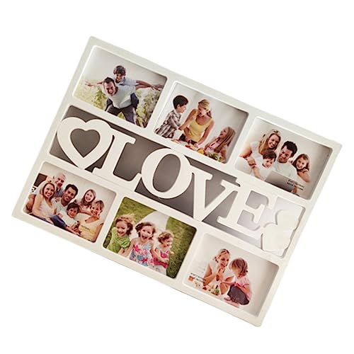 Garneck Cornice Per Foto Collage Love in Plastica Pp Bianca, Portafoto Famiglia 6 Slot 10x15 Cm Stile Retrò Quadrato, Decorazione Da Parete Soggiorno Camera