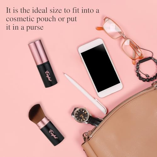 Easyhut Retractable Kabuki Makeup Brushes 2 Pcs Blush Brushes Set Portable Powder Brushes with Flat and Angled Top for Liquid Cream Cosmetics Travel