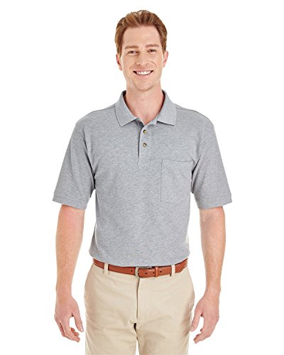 Polo homme gris chiné avec poche taille XS Harriton M200P en maille piqué