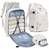 Travel Backpack for Women Men, Waterproof Carry on Backpack for Flight Approved Personal Item Bag, Business Laptop Backpack with USB Charging for Hiking Gym with Shoe Compartment Casual Daypack White