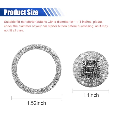 Image of Bling Crystal Car Engine Start Ring Sticker, Sparkling Rhinestone Push Start Button Decorative Cover, Anti-Scratch Key Ignition & Knob Bling Ring Car Interior Accessories for Women (White)