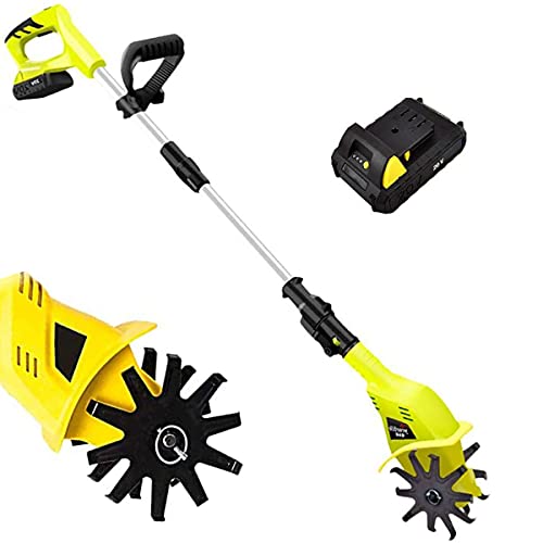 Pequeño rotavator eléctrico, cultivador de jardín, cultivador de mano inalámbrico eléctrico de 20 V con batería de litio recargable de 5200 mAh y cargador, rotador de suelo portátil para jardines