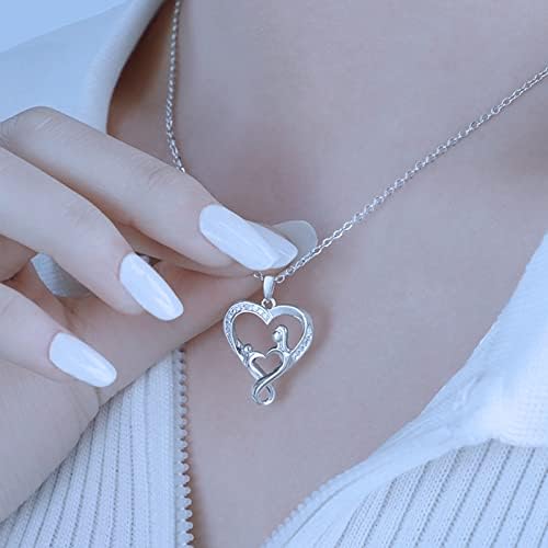 EPIRORA Silver Necklace for Mum from Daughter Son- 925 Sterling Silver Heart Pendant Cubic Zirconia Necklace for Women, Birthday Christmas Mother's Day Gifts (40+5cm)
