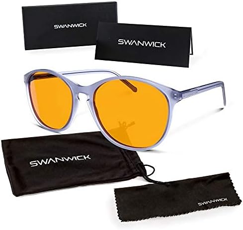 SwanwickRound 99% Blue Light Blocking Glasses for Better Sleep-Computer Glasses Relieve Eye Strain Headaches Fatigue and Increase Productivity - Blue