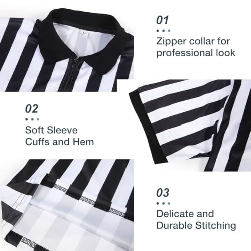 Witkey Sporting Goods Men\'s Referee Shirt, Pro-Style V-Neck Referee Costume with Penalty Flag Whistle Referee Card for Football, Basketball & Volleyball