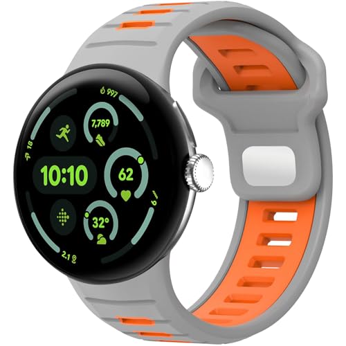 Miimall Google Pixel Watch 4 (2025)/45mmバンド3本用 ソフトシリコン スポーツ スタイリッシュ ストラップ 耐汗ストラップ 調節可能 クイックリリースブレスレット 男性用 グレーオレンジの商品画像（Amazon）