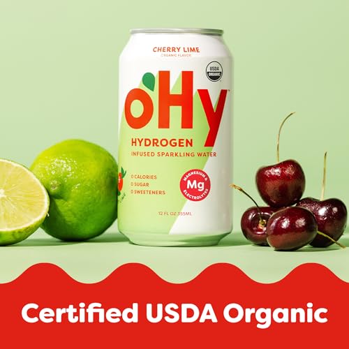 oHy Cherry Lime Sparkling Water, Hydrogen Infused, USDA Organic, Magnesium, Non-GMO, 12 fl oz (12 pk) - Image 5