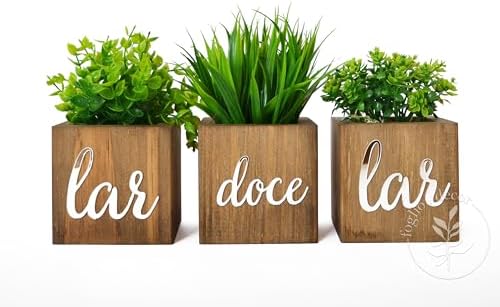 Kit 3 Vasinhos Decorativos de Madeira com Plantas Artificiais Inc...