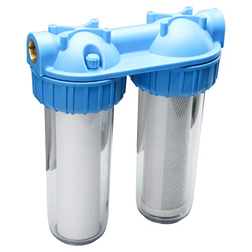 DasMarine Dual Whole House Water Filter Purifier with Filters,Carbon Block and Sediment Included,Water Filter Purifier Kit with Housing Wrench,Screws