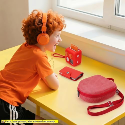 Image of Hard Case Compatible with Yoto Mini (2024 Edition), 3-in-1 Travel Bundle: Silicone Cover + Case with Shoulder Strap (Fits Mini Player & Headphones) + Up to 10 Card Holder for YOTO Cards (Red)