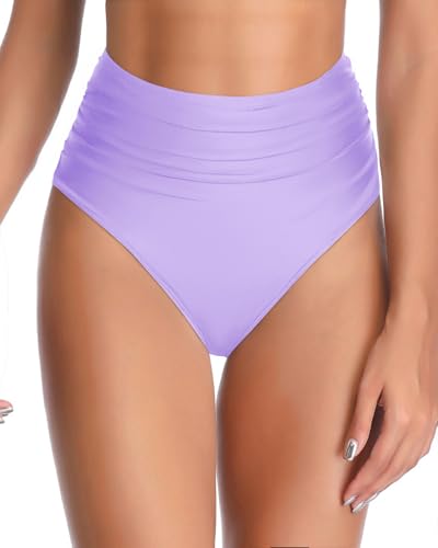 Tempt Me Parte inferior de bikini de cintura alta para mujer, cobertura completa, Púrpura, M