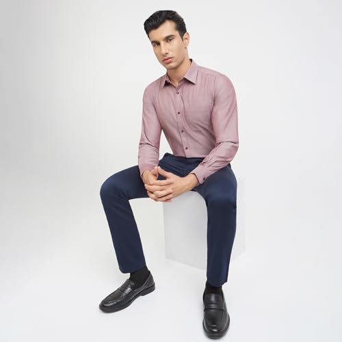 Image of Raymond Men Pure Cotton Slim Fit Solid Pattern Semi Cut Away Collar Formal Shirt