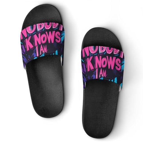 Nobody Knows I Am Bisexual Shower Slippers for Women Men Casual Non-Slip Slide Sandals Beach Bathroom Shoes