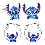 2 Paar Stitc Ohrringe Kinder, Ohrringe Mädchen, Kinder-Ohrringe mit süßen Cartoon-Motiven, Kreative Cartoon Ohrringe Set, Für Mädchen 4-12 Jahre