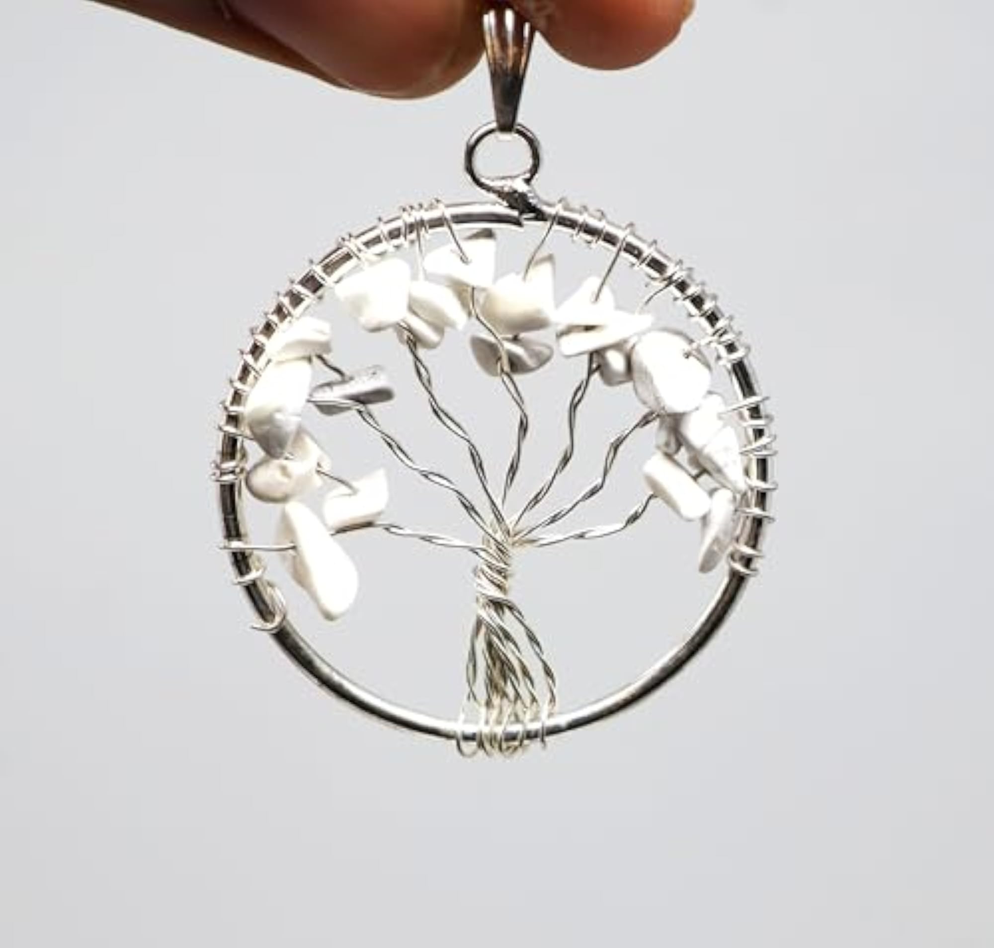 Natural Howlite Crystal Tree of Life Pendant