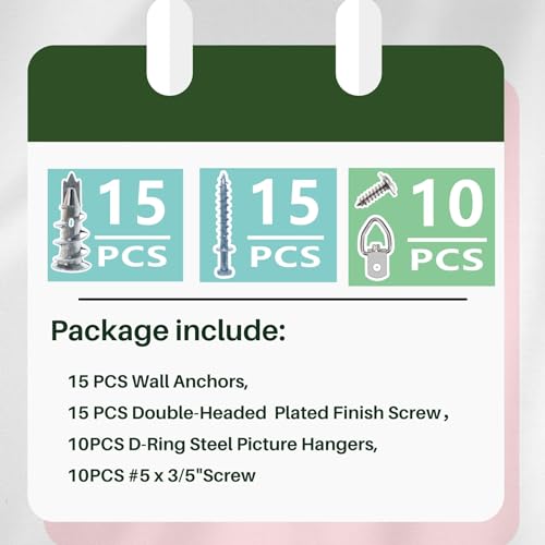 Image of 30Pcs Self-Drilling Metal Wall Anchors and Bear Claw Hanging Screws Kit | 15pcs Sheetrock Anchors, 15pcs Double Headed Bear Claw Picture Hangers for D-Rings, Wire, Keyholes - Hang Pictures, Mirrors
