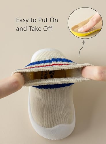 Image of Baby Sock Shoes Toddler Walking Slippers with Soft Rubber Sole | Non-Slip Breathable Stripes Shoes for Infant Boys Girls Slip On Sneakers